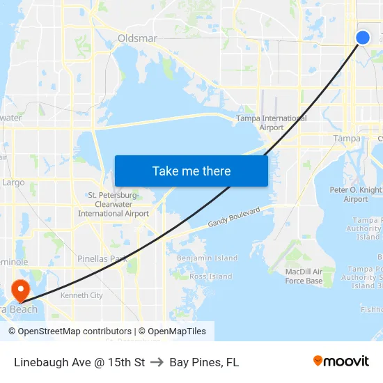 Linebaugh Ave @  15th St to Bay Pines, FL map