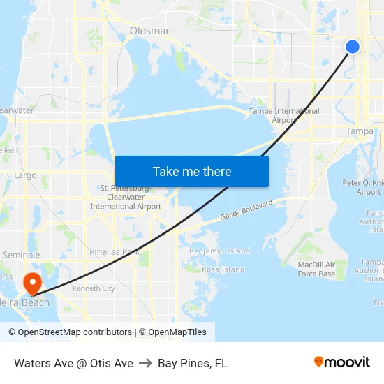 Waters Ave @ Otis Ave to Bay Pines, FL map
