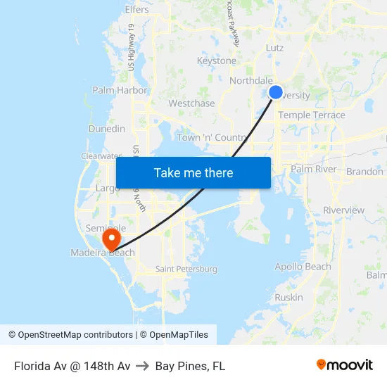 Florida Av @ 148th Av to Bay Pines, FL map