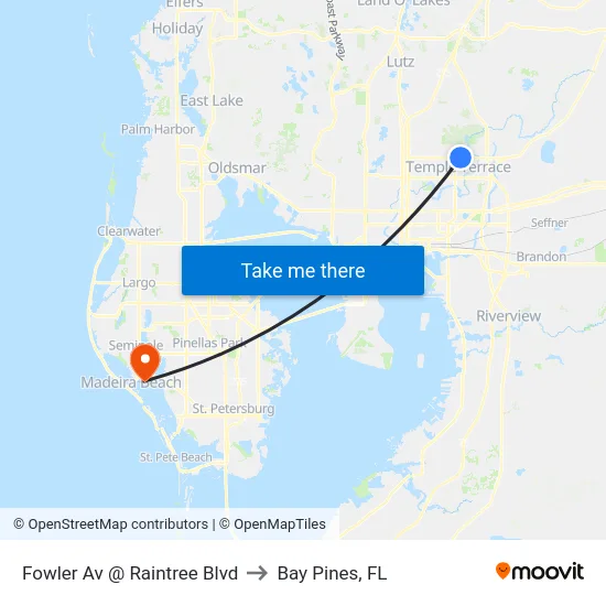 Fowler Av @ Raintree Blvd to Bay Pines, FL map
