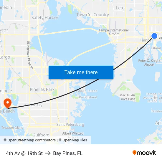4th Av @ 19th St to Bay Pines, FL map