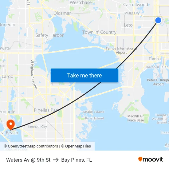Waters Av @ 9th St to Bay Pines, FL map