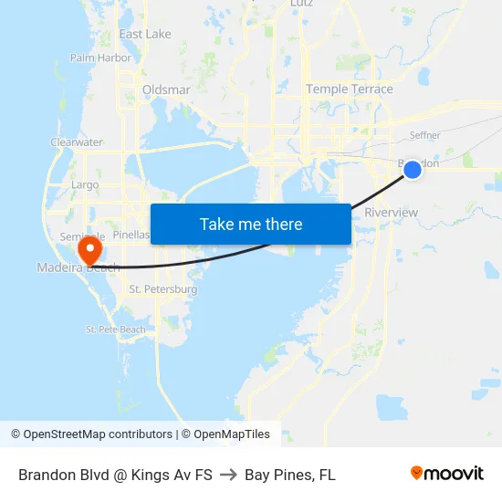 Brandon Blvd @ Kings Av FS to Bay Pines, FL map