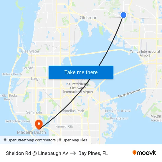 Sheldon Rd @ Linebaugh Av to Bay Pines, FL map