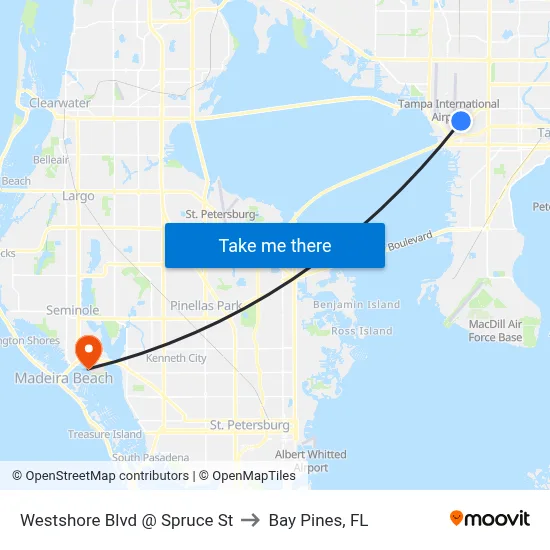 Westshore Blvd @ Spruce St to Bay Pines, FL map