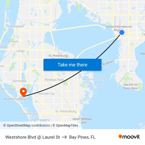Westshore Blvd @ Laurel St to Bay Pines, FL map