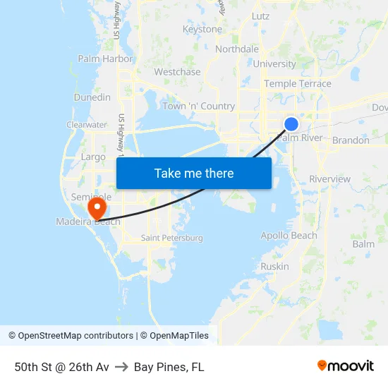 50th St @ 26th Av to Bay Pines, FL map