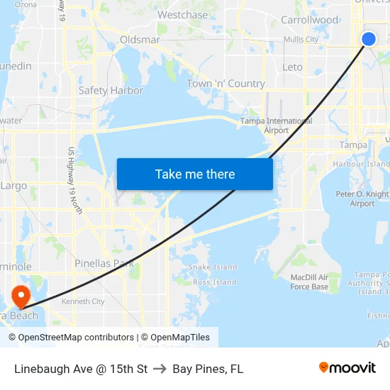 Linebaugh Ave @ 15th St to Bay Pines, FL map