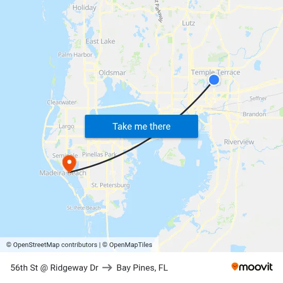 56th St @ Ridgeway Dr to Bay Pines, FL map