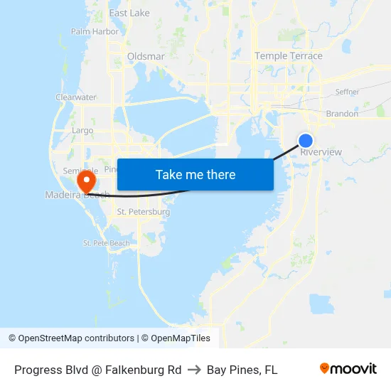 Progress Blvd @ Falkenburg Rd to Bay Pines, FL map
