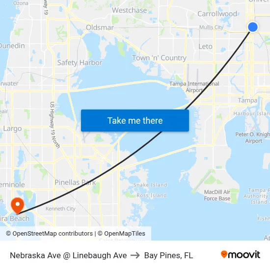 Nebraska Ave @ Linebaugh Ave to Bay Pines, FL map
