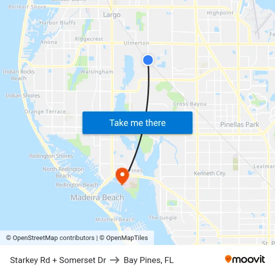 Starkey Rd + Somerset Dr to Bay Pines, FL map
