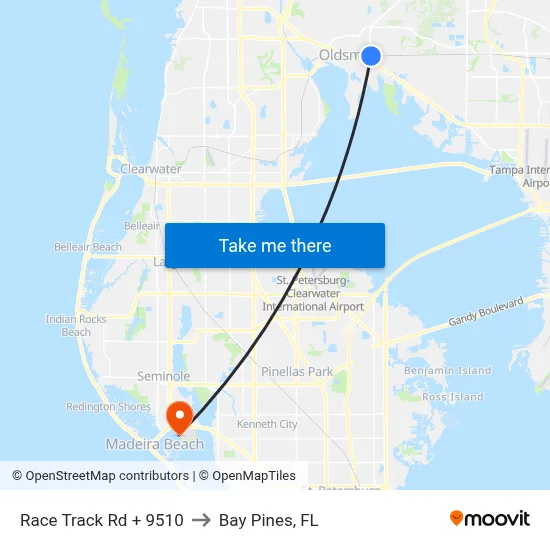 Race Track Rd + 9510 to Bay Pines, FL map