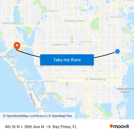 4th St N + 38th Ave N to Bay Pines, FL map