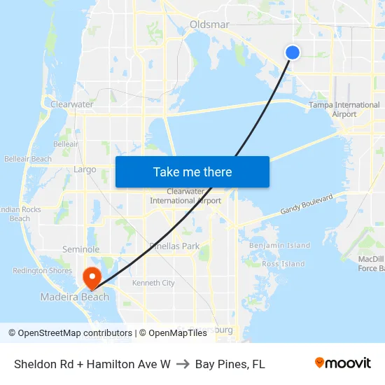 Sheldon Rd + Hamilton Ave W to Bay Pines, FL map