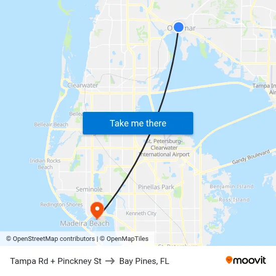 Tampa Rd + Pinckney St to Bay Pines, FL map