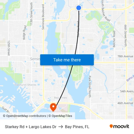 Starkey Rd + Largo Lakes Dr to Bay Pines, FL map