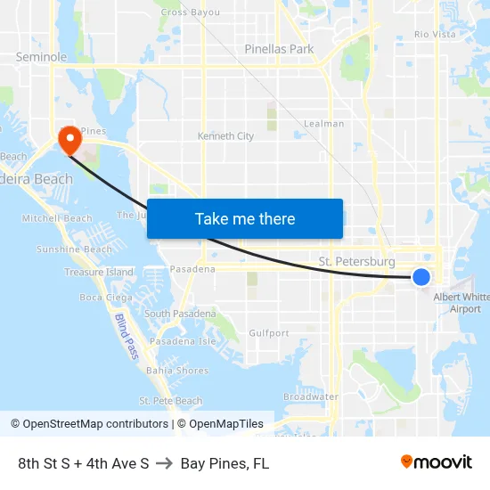 8th St S + 4th Ave S to Bay Pines, FL map