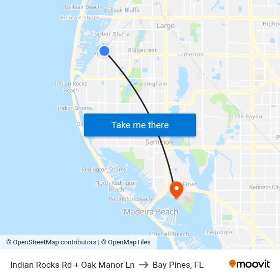 Indian Rocks Rd + Oak Manor Ln to Bay Pines, FL map