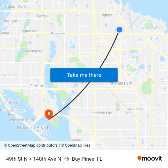 49th St N + 140th Ave N to Bay Pines, FL map