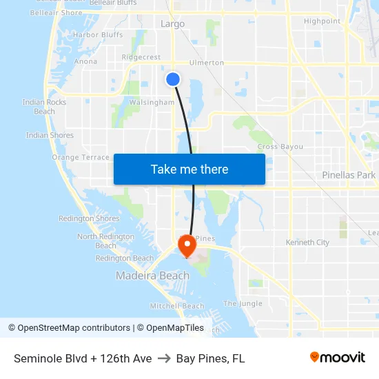 Seminole Blvd + 126th Ave to Bay Pines, FL map