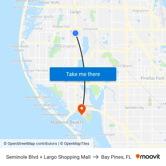 Seminole Blvd + Largo Shopping Mall to Bay Pines, FL map