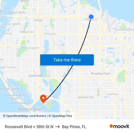 Roosevelt Blvd + 58th St N to Bay Pines, FL map