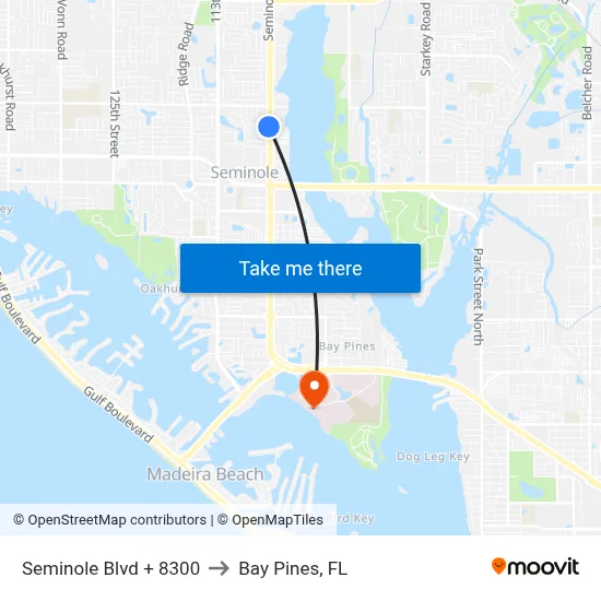Seminole Blvd + 8300 to Bay Pines, FL map