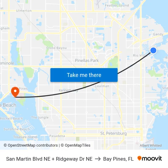 San Martin Blvd NE + Ridgeway Dr NE to Bay Pines, FL map