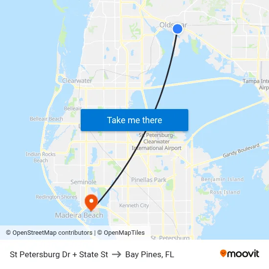 St Petersburg Dr + State St to Bay Pines, FL map