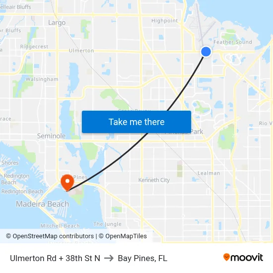 Ulmerton Rd + 38th St N to Bay Pines, FL map