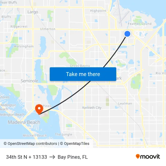 34th St N + 13133 to Bay Pines, FL map