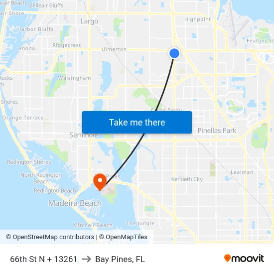 66th St N + 13261 to Bay Pines, FL map