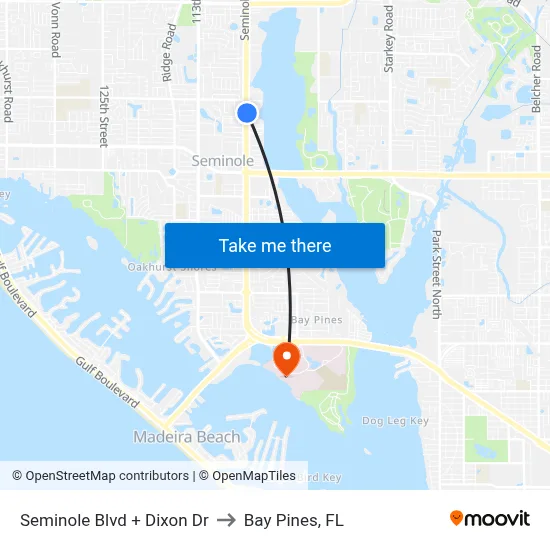 Seminole Blvd + Dixon Dr to Bay Pines, FL map