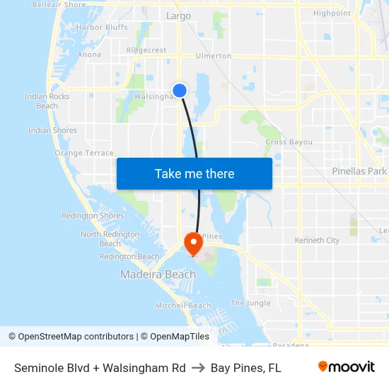 Seminole Blvd + Walsingham Rd to Bay Pines, FL map