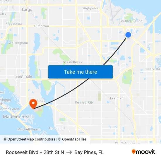Roosevelt Blvd + 28th St N to Bay Pines, FL map