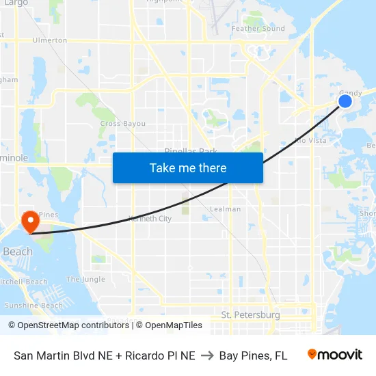 San Martin Blvd NE + Ricardo Pl NE to Bay Pines, FL map