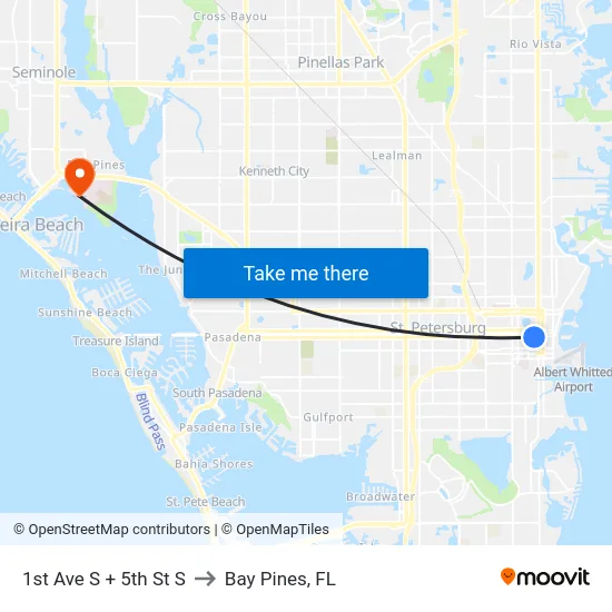 1st Ave S + 5th St S to Bay Pines, FL map