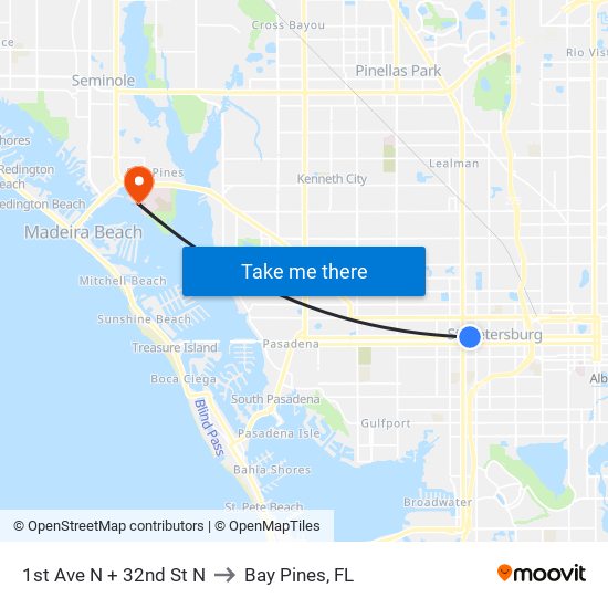 1st Ave N + 32nd St N to Bay Pines, FL map