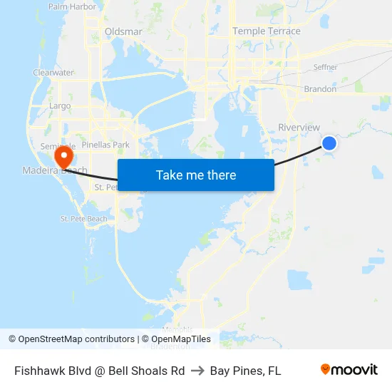Fishhawk Blvd @ Bell Shoals Rd to Bay Pines, FL map