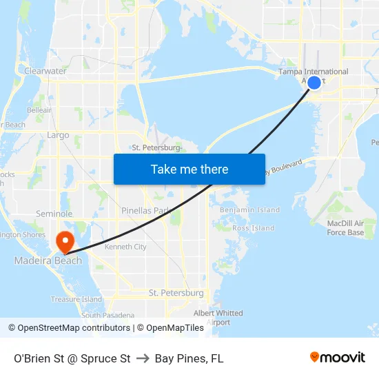 O'Brien St @ Spruce St to Bay Pines, FL map