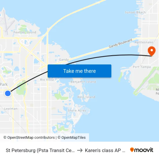 St Petersburg (Psta Transit Center) to Karen's class AP HUG map