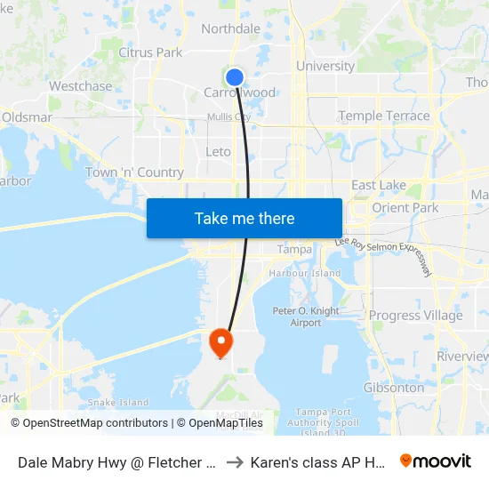 Dale Mabry Hwy @ Fletcher Av to Karen's class AP HUG map