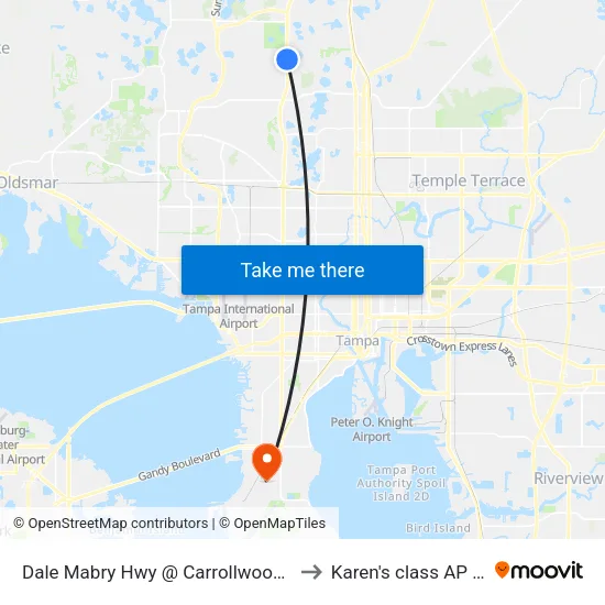 Dale Mabry Hwy @ Carrollwood Place to Karen's class AP HUG map