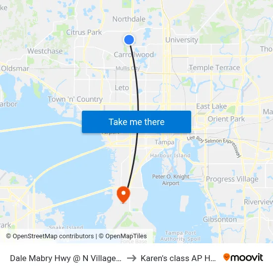 Dale Mabry Hwy @ N Village Dr to Karen's class AP HUG map
