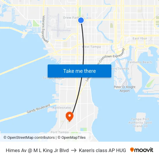 Himes Av @ M L King Jr Blvd to Karen's class AP HUG map