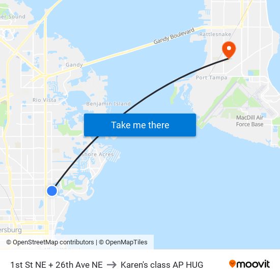 1st St NE + 26th Ave NE to Karen's class AP HUG map