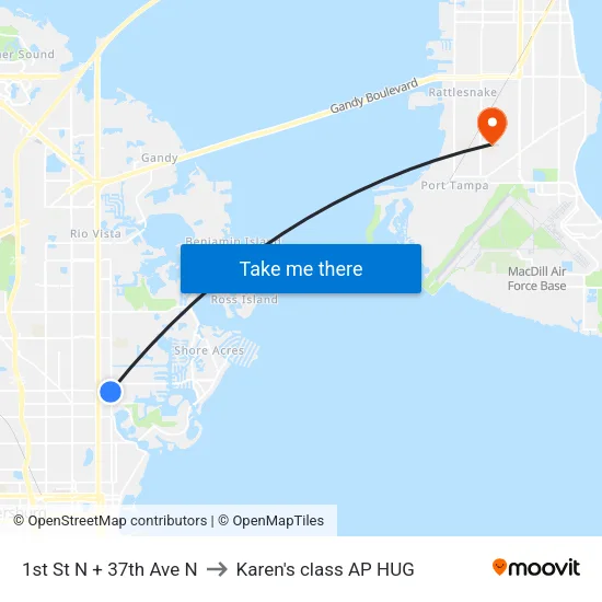 1st St N + 37th Ave N to Karen's class AP HUG map