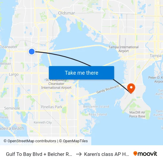 Gulf To Bay Blvd + Belcher Rd S to Karen's class AP HUG map