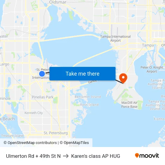 Ulmerton Rd + 49th St N to Karen's class AP HUG map